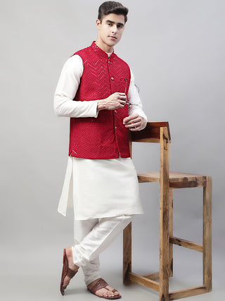 Men's Sequins Embroidered Rayon Nehru Jacket