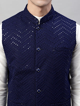 Men Sequins Embroidered Rayon Nehru Jacket