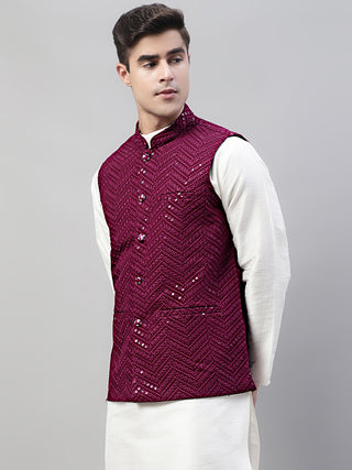 Men Sequins Embroidered Rayon Nehru Jacket