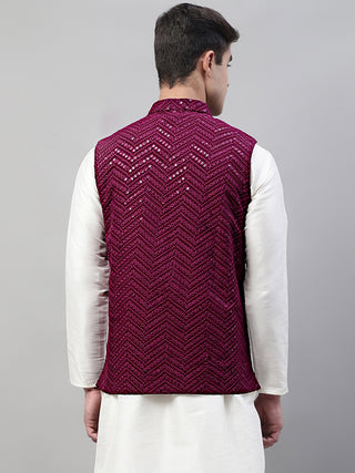 Men Sequins Embroidered Rayon Nehru Jacket