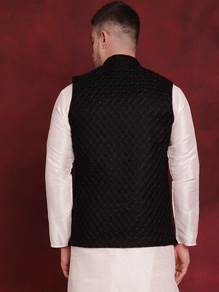 Black Woven Design Nehru Jacket