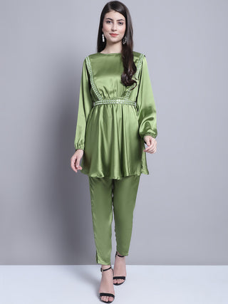 Women's Embroidered A-line Top and Trouser With Belt