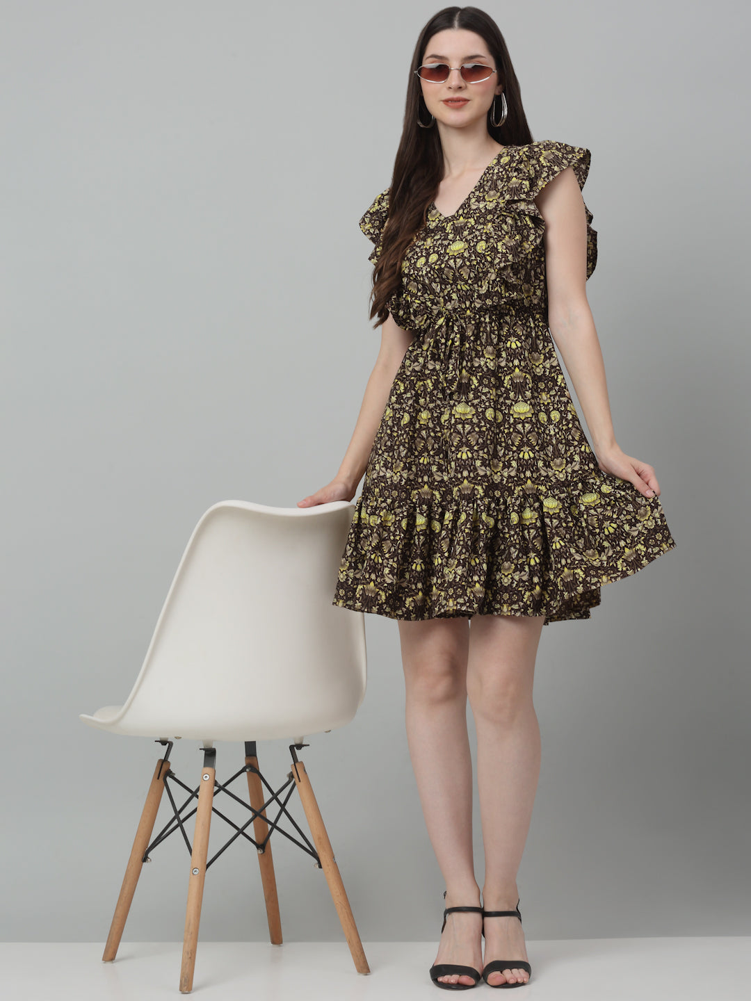Women's Printed Tiered Dress with  frills