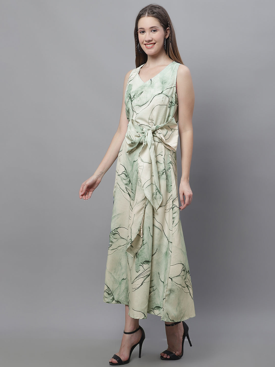 Women Green Printed A-Line Dresses