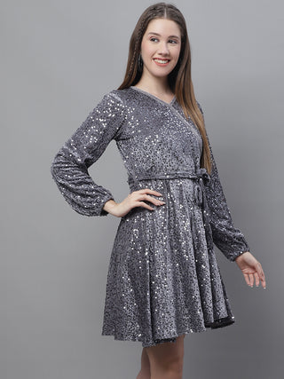 Women's Sequin Velvet A-line dress