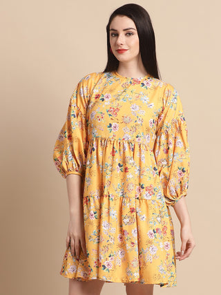 women Yellow Printed A-Line Dress