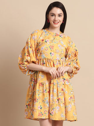 women Yellow Printed A-Line Dress