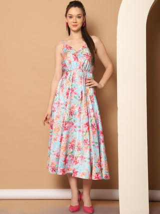 Floral Printed Shoulder Strap Maxi Dress