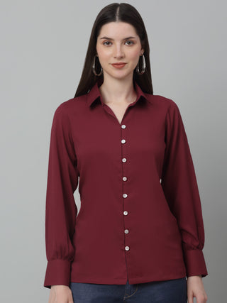 Women Maroon Solid Casual Shirt
