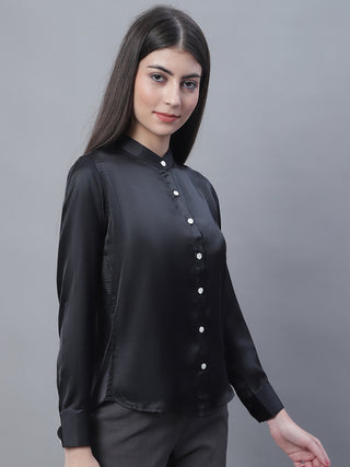 Women Black Solid Shirt Style Top