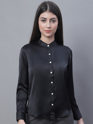 Women Black Solid Shirt Style Top