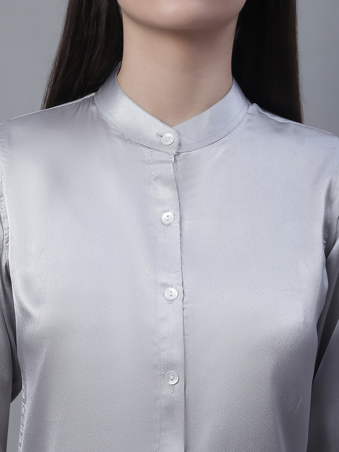 Women Grey Solid Shirt Style Top