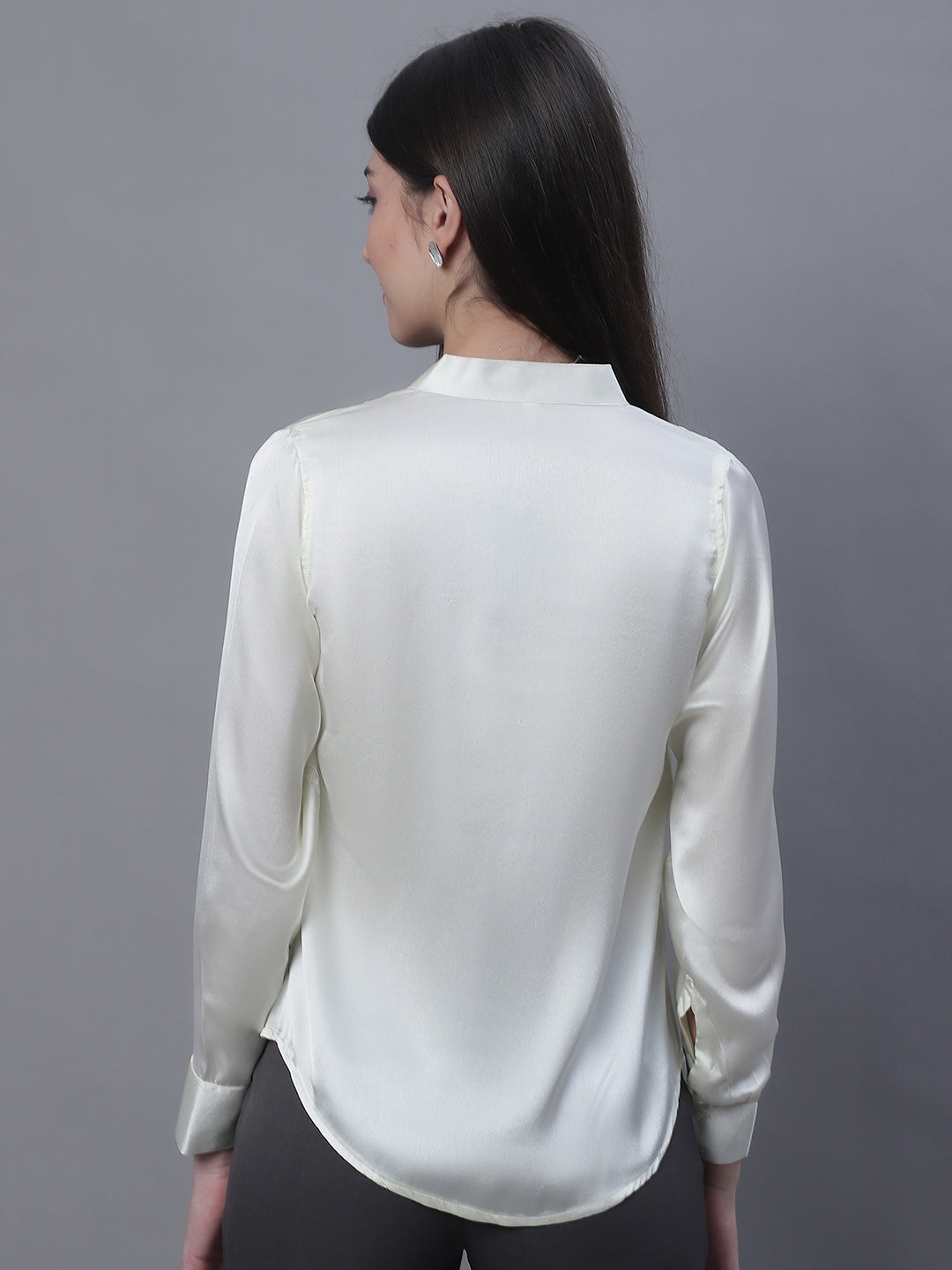 Women White Solid Shirt Style Top