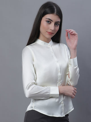 Women White Solid Shirt Style Top