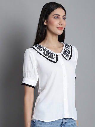 Embroidered Peter Pan Collar Top