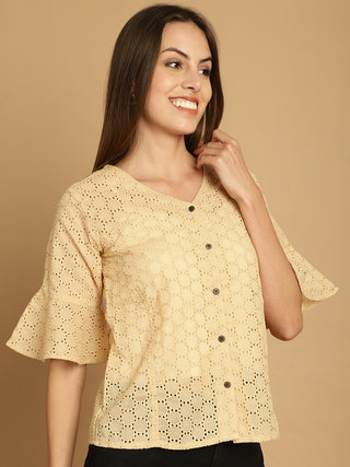 Embroidered Cotton V-Neck Top for Women