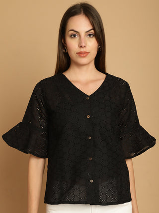 Embroidered Cotton V-Neck Top for Women