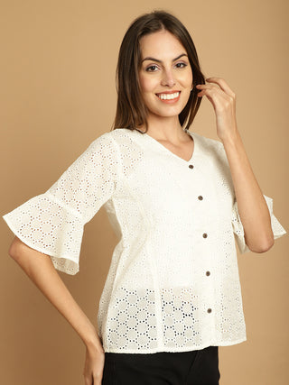 Embroidered Cotton V-Neck Top for Women