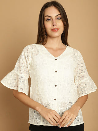 Embroidered Cotton V-Neck Top for Women