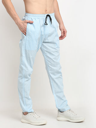 Indian Needle Men's Blue Cotton Striped Track Pants