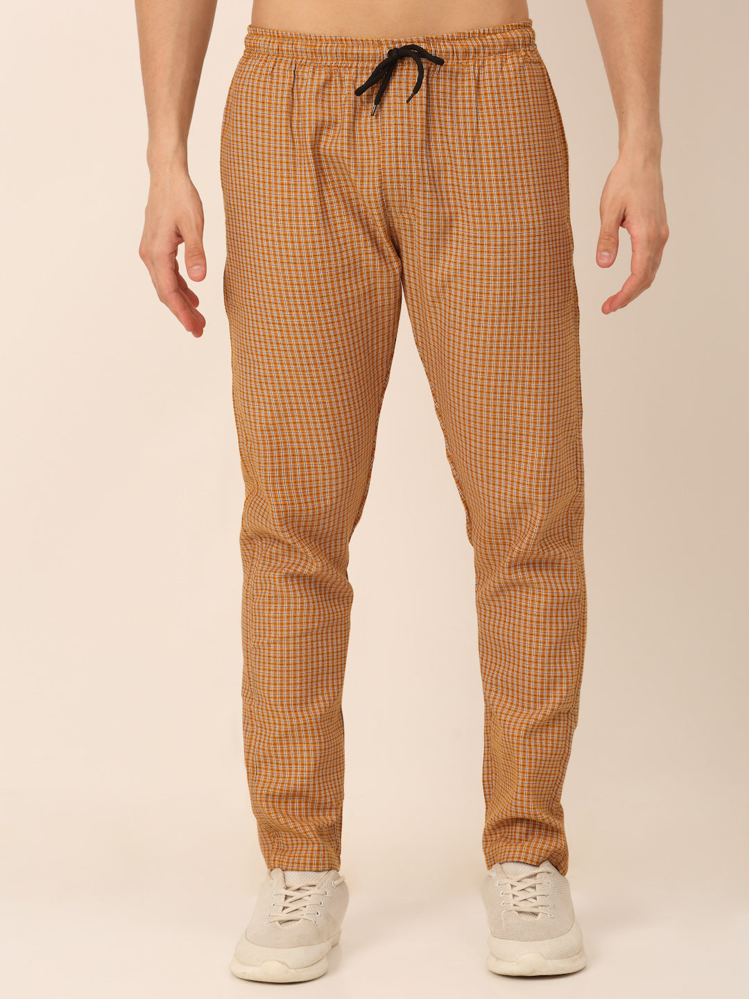 Jainish Men's Checked Cotton  Track Pants