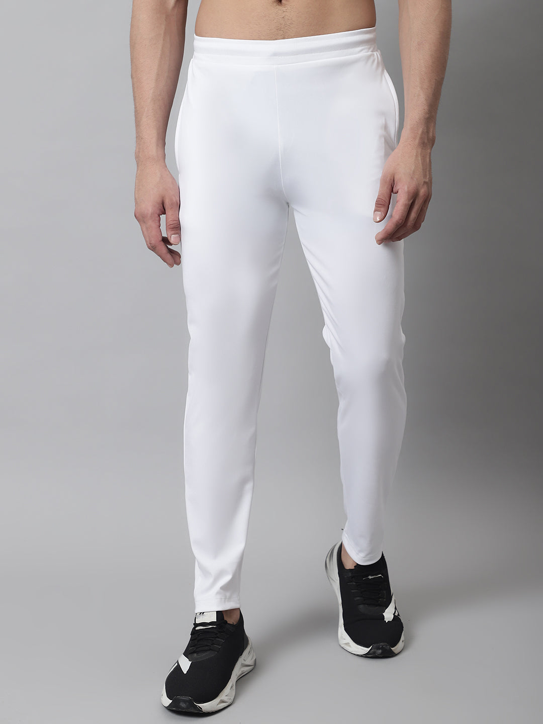 Men's White Solid Streachable Lycra Trackpants