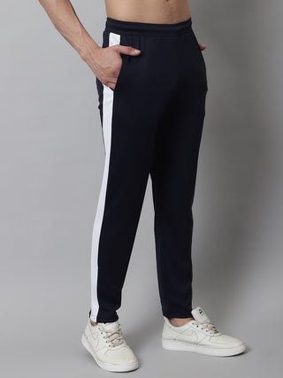 Men's Navy Blue and White Striped Streachable Lycra Trackpants