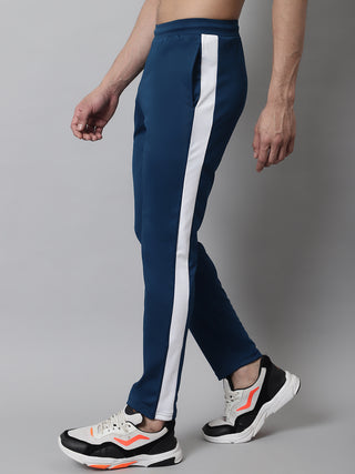 Men's Peacock Blue and White Striped Streachable Lycra Trackpants