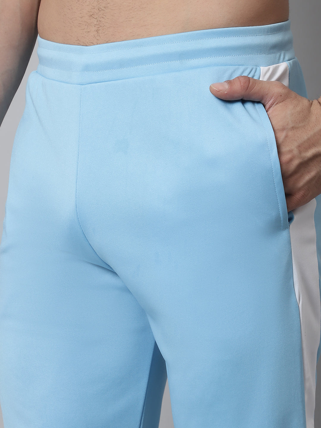 Men's Sky Blue and White Striped Streachable Lycra Trackpants