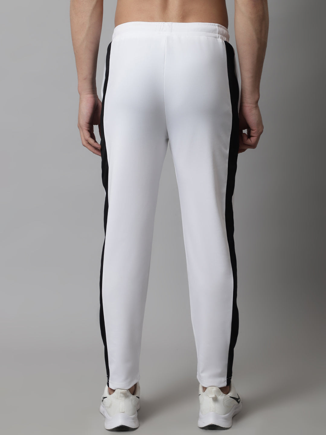 Men's White and Black Striped Streachable Lycra Trackpants