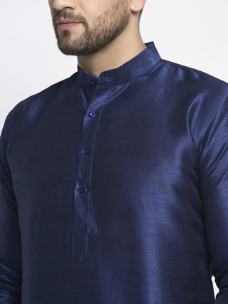 Jompers Men's Navy Solid Dupion Silk Kurta Payjama Set