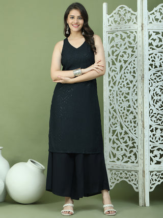 Embroidered Rayon Kurta With Palazzos