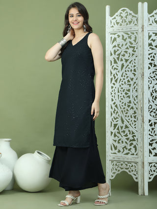 Embroidered Rayon Kurta With Palazzos