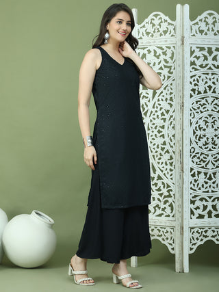 Embroidered Rayon Kurta With Palazzos