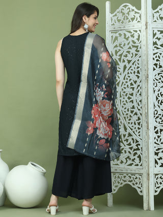 Embroidered Rayon Kurta Palazzos With dupatta