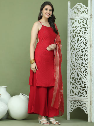 Backless Designer Kurta Palazzo Set with Floral Dupatta