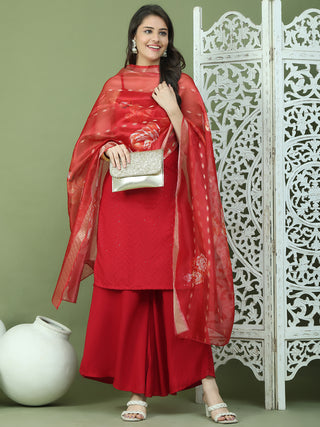 Backless Designer Kurta Palazzo Set with Floral Dupatta