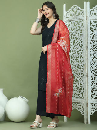 Embroidered Rayon Kurta Palazzos With dupatta