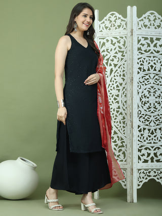 Embroidered Rayon Kurta Palazzos With dupatta