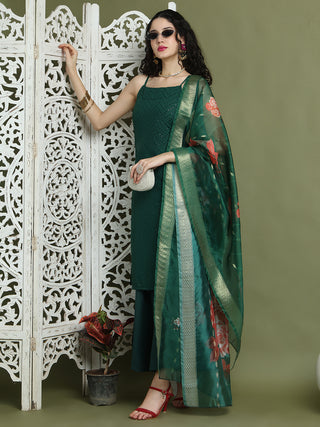 Backless Designer Kurta Palazzo Set with Floral Dupatta