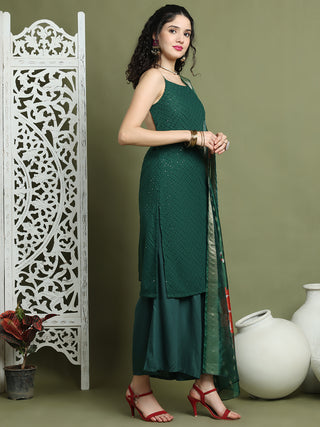 Backless Designer Kurta Palazzo Set with Floral Dupatta