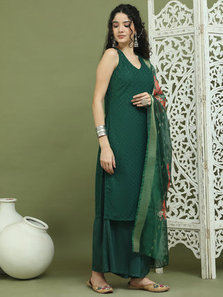Embroidered Rayon Kurta Palazzos With dupatta