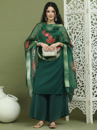 Embroidered Rayon Kurta Palazzos With dupatta
