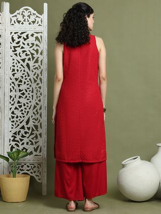 Embroidered Rayon Kurta With Palazzos