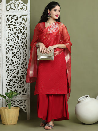 Embroidered Rayon Kurta Palazzos With dupatta