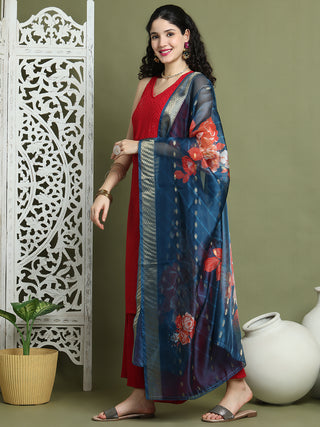 Embroidered Rayon Kurta Palazzos With dupatta
