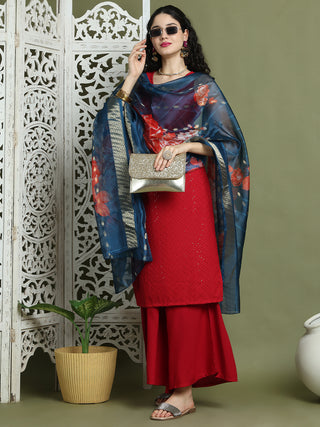 Embroidered Rayon Kurta Palazzos With dupatta