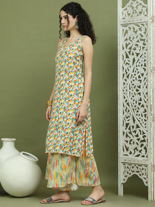 Foil Printed Sleeveless Kurta With Palazzos for Women