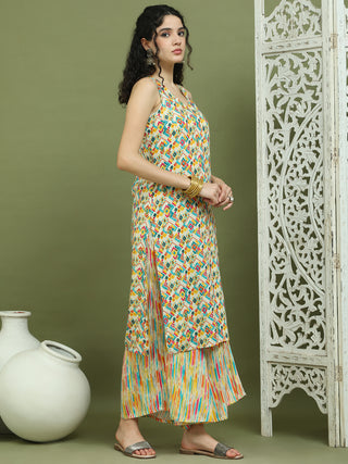 Foil Printed Sleeveless Kurta With Palazzos for Women