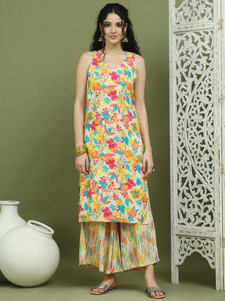 Foil Printed Sleeveless Kurta With Palazzos for Women
